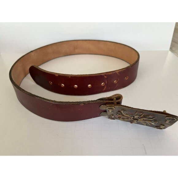 Vtg 1973 Handmade In Tlaquepaque Mexico Metal Belt Buckle & Leather Belt 42 - Picture 4 of 7